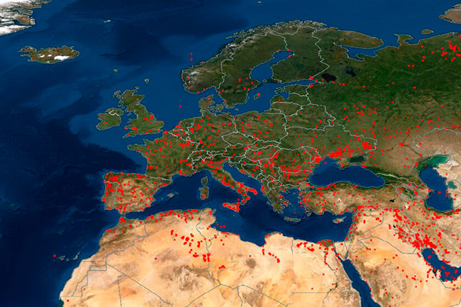 mapa en tiempo real de incendios en Europa
