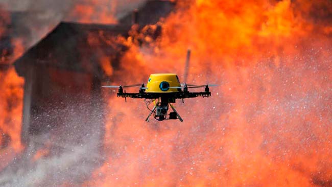 dron en incendio