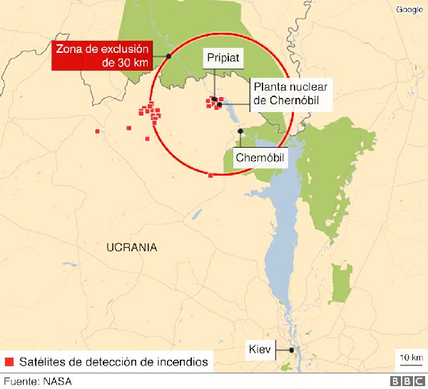 mapa incendios Chernobil 2020