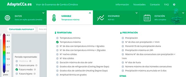 Variables Visor de escenarios de cambio climatico