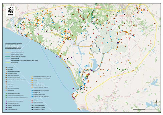 mapa problemas ambientales en Doñana WWF