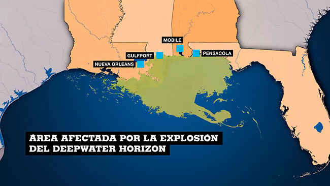area afectada por derrame petroleo DH en Golfo de Mexico