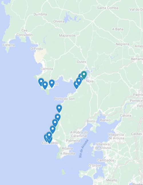 mapa puntos de localizacion de pellets de plastico