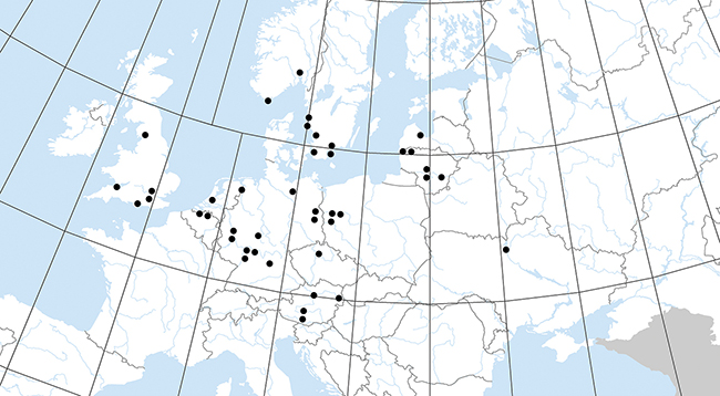 Figura 3 de mapa de distribción de Celastrus orbiculatus en Europa
