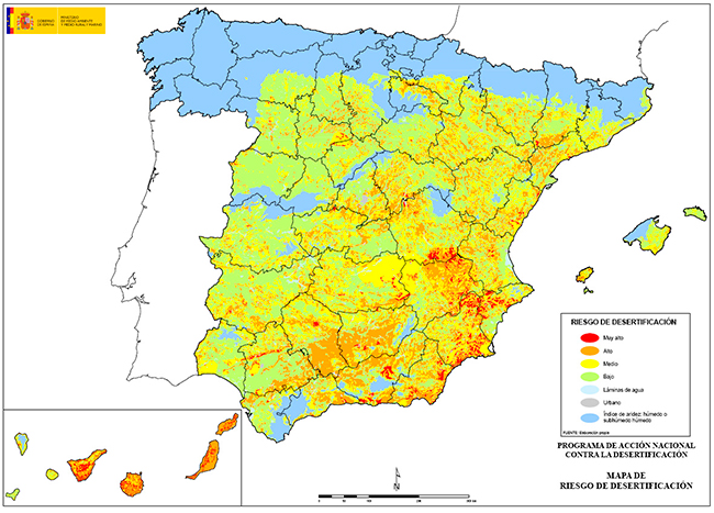 mapa donde hay desertificacion en España