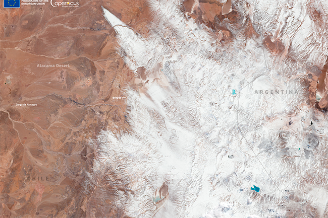 ola de frio extremo de Chile y Argentina en mapa satelite