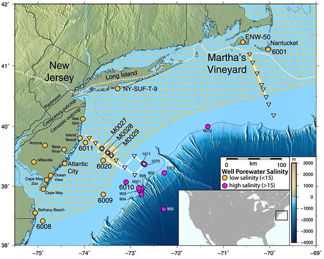 mapa extensión de la gigantesca reserva de agua dulce bajo el océano Atlántico