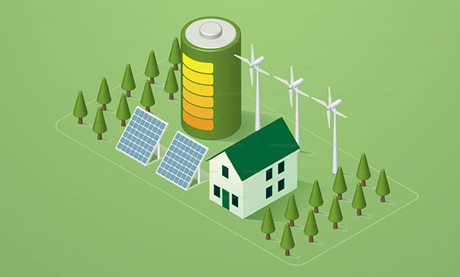 dibujo de combinación de energía limpia y tecnología en una casa