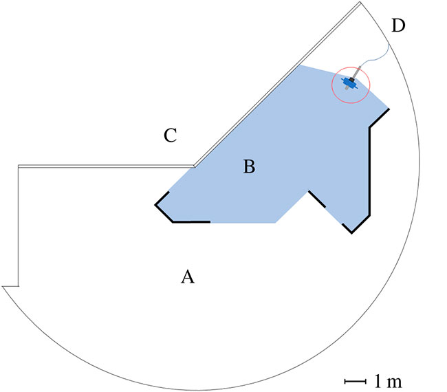esquema de la piscina del estudio de si los pingüinos papúa reaccionan a los sonidos submarinos