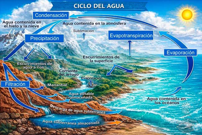 Ciclo del agua esquema 