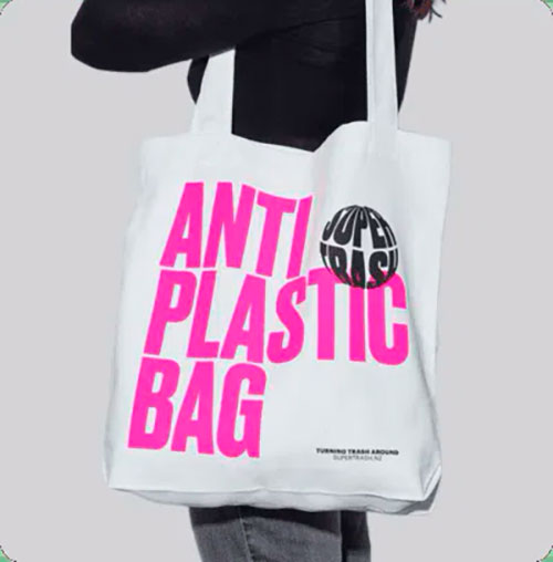 bolsa ecologica de tela grande con mensaje anti bolsas de plástico