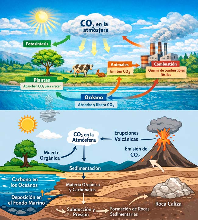 Ciclo del carbono lento y rápido