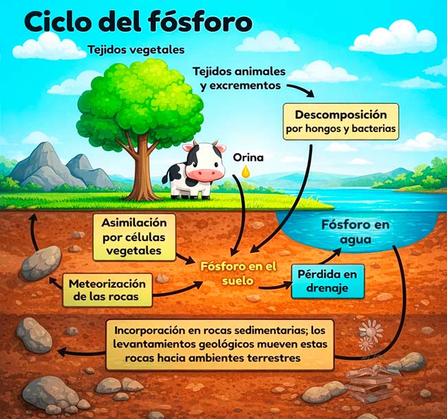 dibujo maqueta ciclo del fósforo mapa mental niños