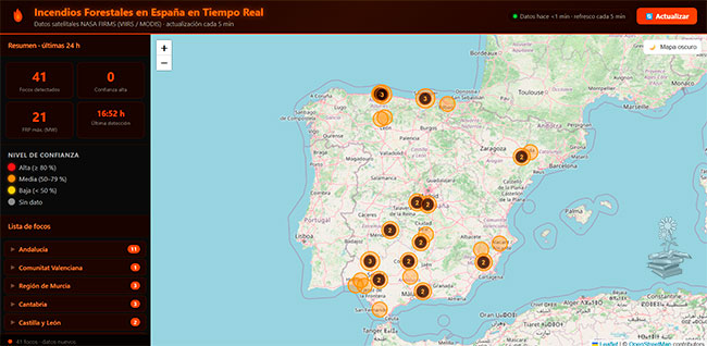 mapa incendios forestales activos en España