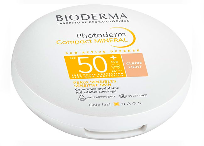 protector solar mineral en polvo compacto con color de Bioderma