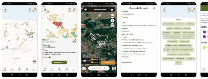 Cotos de Setas app con mapas GPS y permisos de recolección