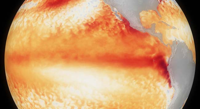 Océano Pacífico tropical durante un episodio de El Niño con temperaturas superficiales más elevadas