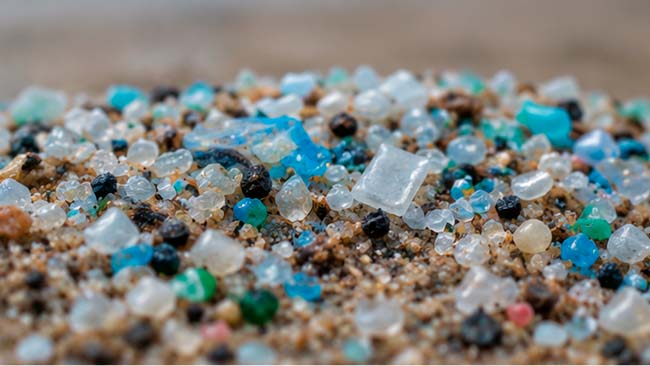Microplásticos mezclados con granos de arena en una playa