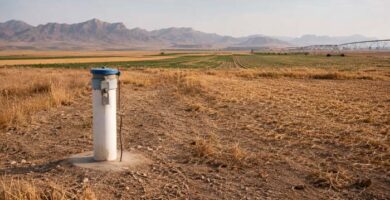 Pozo de control en una llanura agrícola para vigilar el agua subterránea en un contexto de sequía y sobreexplotación