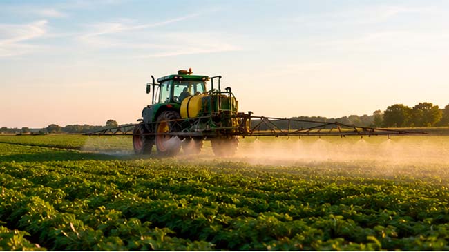 Pulverización de pesticidas sobre cultivos agrícolas