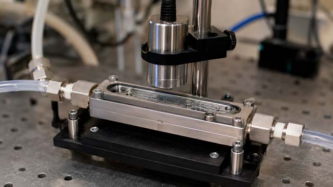 Dispositivo de laboratorio que utiliza ondas ultrasónicas para concentrar microplásticos en agua
