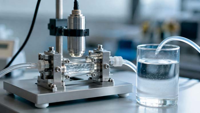 Sistema experimental de ultrasonidos utilizado para separar microplásticos suspendidos en agua