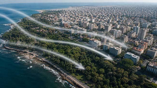 Vegetación a barlovento favoreciendo la entrada de aire más fresco hacia una ciudad