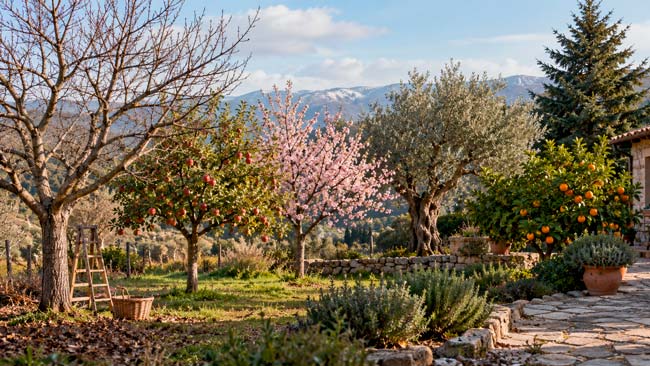 Árboles caducifolios, frutales, perennes y coníferas que requieren diferentes épocas de poda
