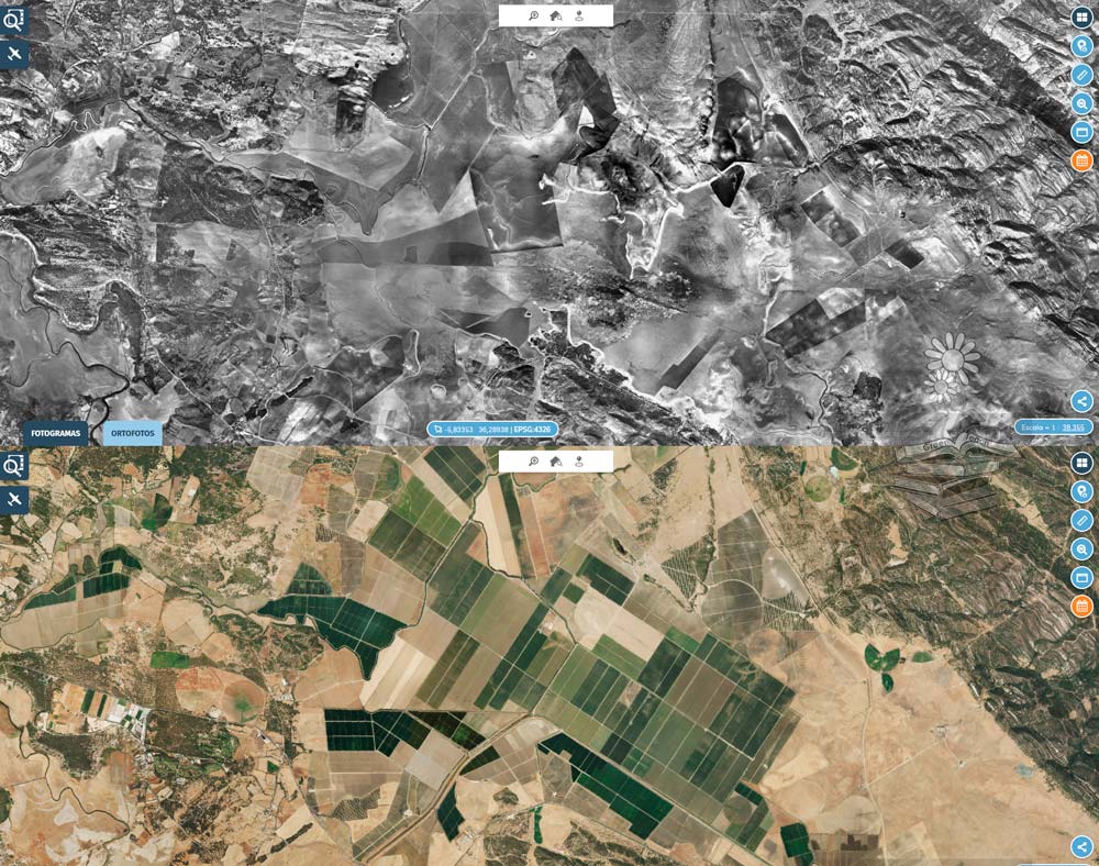 Comparativa de la laguna de La Janda en 1956 y los terrenos agrícolas actuales