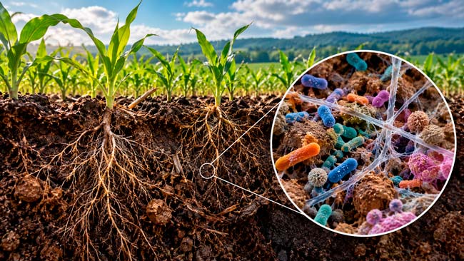 Microbioma del suelo entre raíces como indicador temprano de degradación antes de que sea visible en superficie